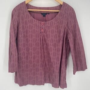Boden Top Women’s 18 Purple 3/4 Sleeve Scoop Neck Traditional Modest Print
